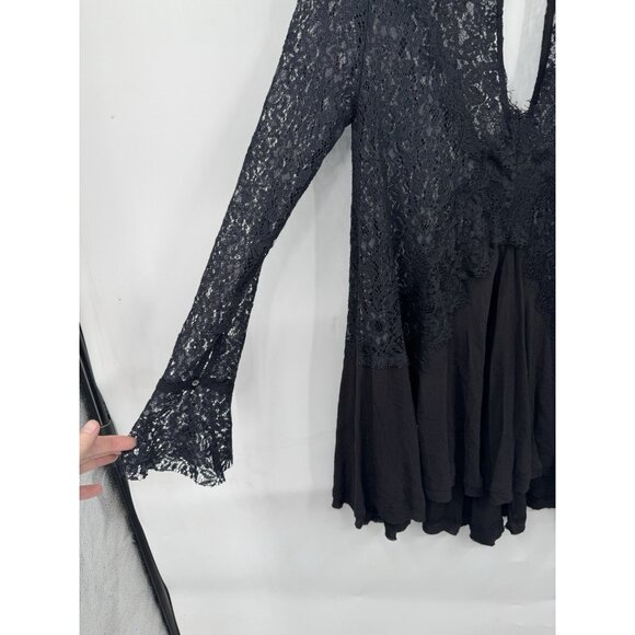 Free People Tell Tale Lace Dress Women XS Black Witchy Whimsigoth Emo Sheer - Picture 10 of 12